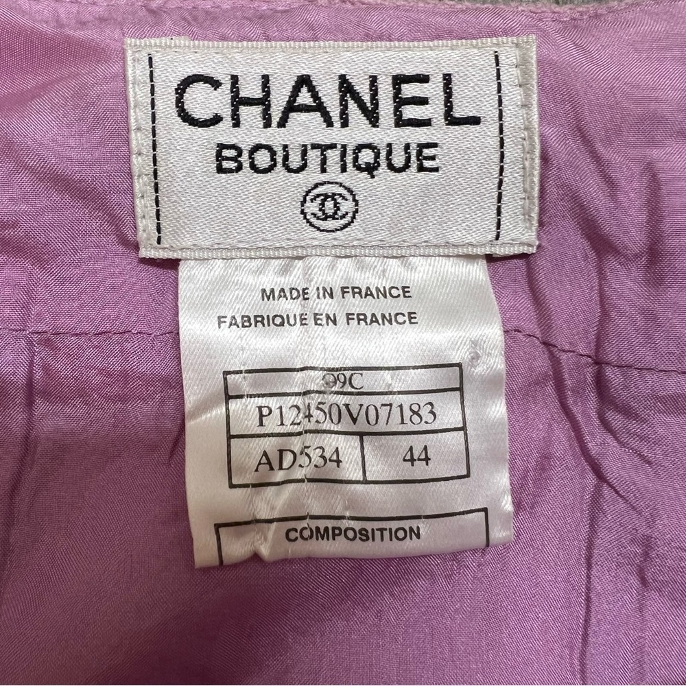 CHANEL Boutique Vtg 90s Pink Tweed Boucle Wool Midi Pencil Skirt Made France XL - Picture 5 of 14